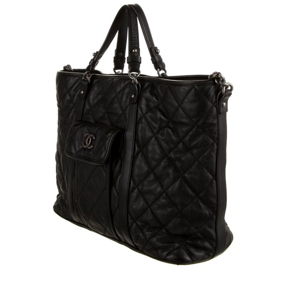 Black quilted leather Large Chanel shopping Tote - Picture 2 of 6